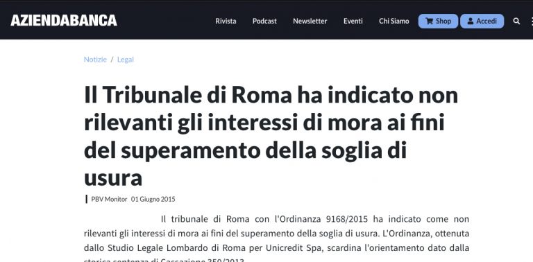 Soglia di usura: interessi di mora non rilevanti